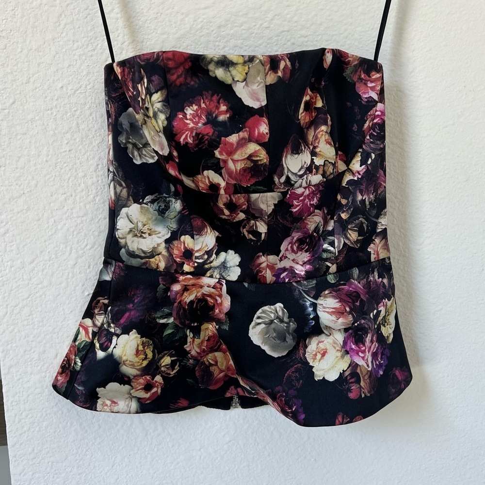Nicholas Strapless Floral Peplum Top
